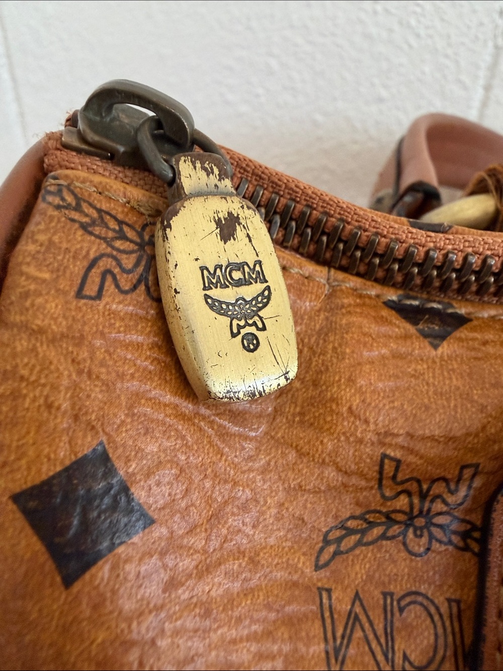 MCM Cognac Visetos coated canvas Logo Satchel w/2 Front Pockets - Picture 5 of 14